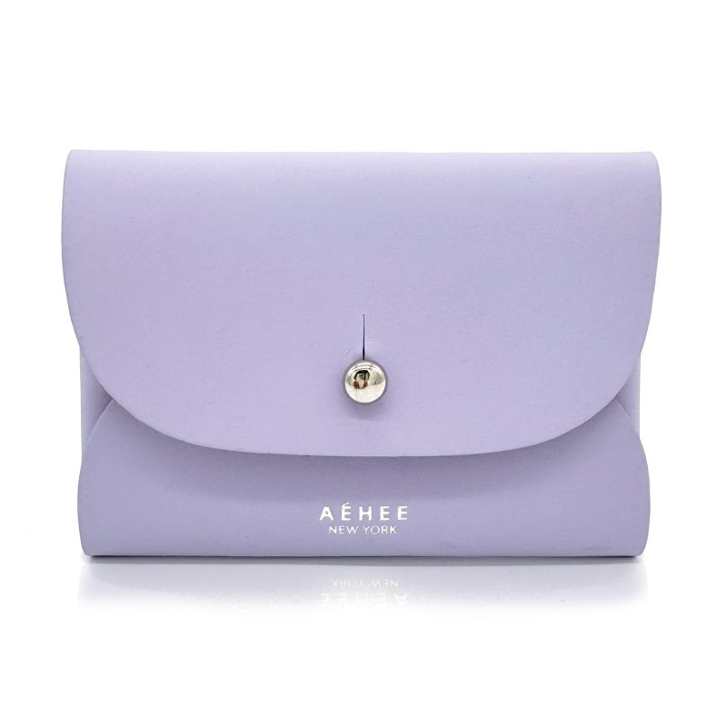 Women’s Leather Minimal Card Holder Wallet- Lavender image