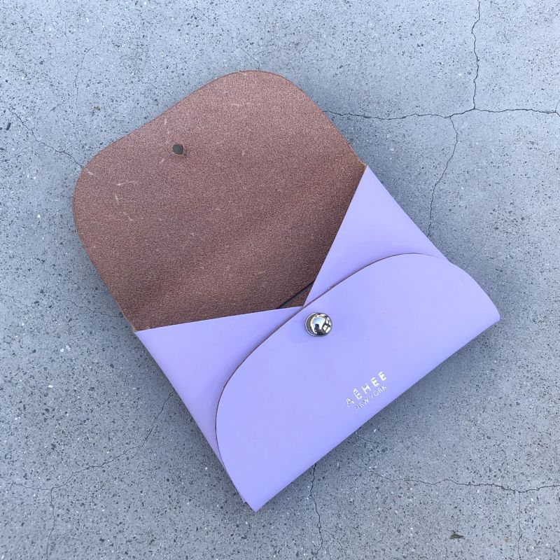 Women’s Leather Minimal Card Holder Wallet- Lavender image