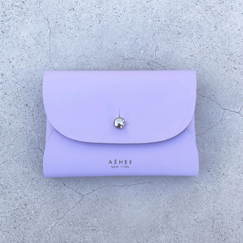 Women’s Leather Minimal Card Holder Wallet- Lavender image