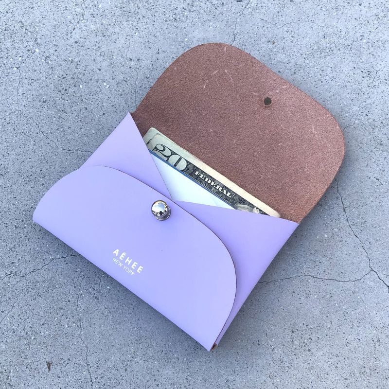 Women’s Leather Minimal Card Holder Wallet- Lavender image