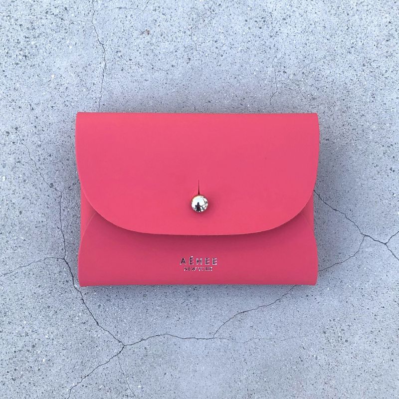 Women’s Leather Minimal Card Holder Wallet- Raspberry Red image