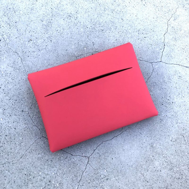 Women’s Leather Minimal Card Holder Wallet- Raspberry Red image