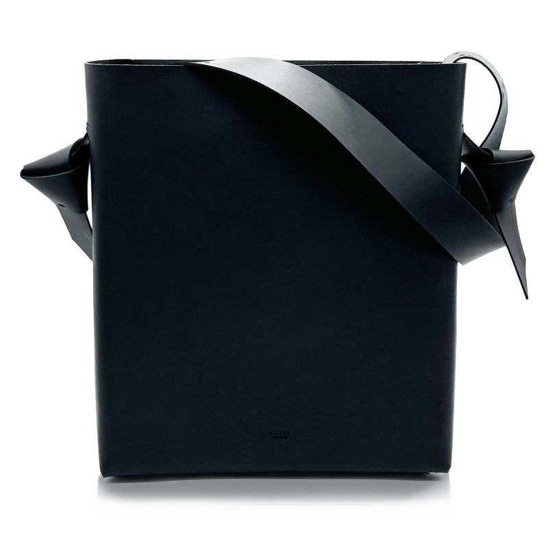 Women’s Minimal Leather Bucket Tote Bag- Black image