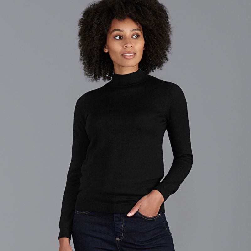 Women's Pure Extra Fine Merino Wool High Neck Hayley Jumper - Black image