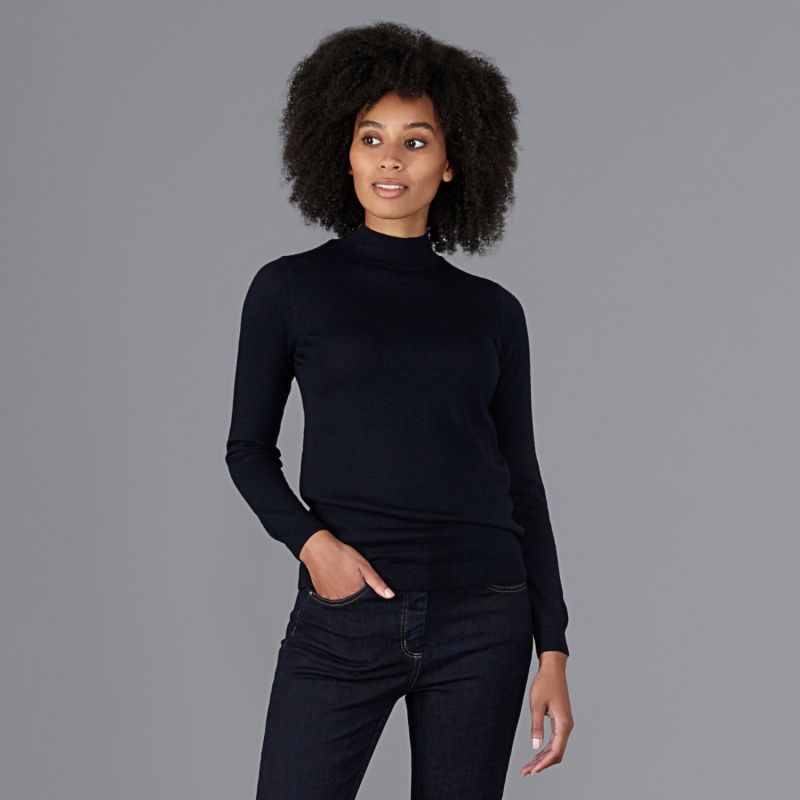 Women's Pure Extra Fine Merino Wool High Neck Hayley Jumper - Navy image