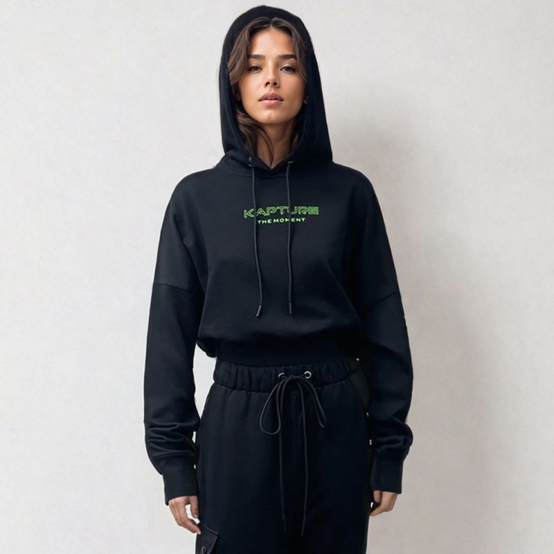 Women's Travel Logo-Print Cropped Hoodie - Black image