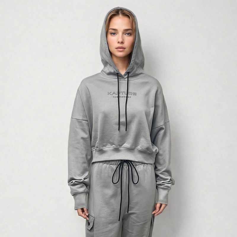 Women's Travel Logo-Print Cropped Hoodie - Grey image