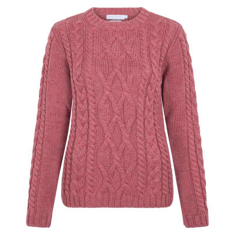 Womens Chunky Megan Merino Wool Cable Jumper - Dusty Pink | Paul James ...