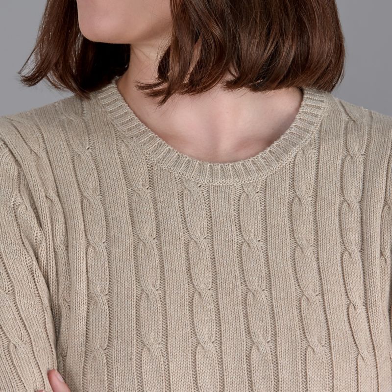 Womens Cotton Crew Neck Taylor Cable Jumper - Pebble | Paul James ...