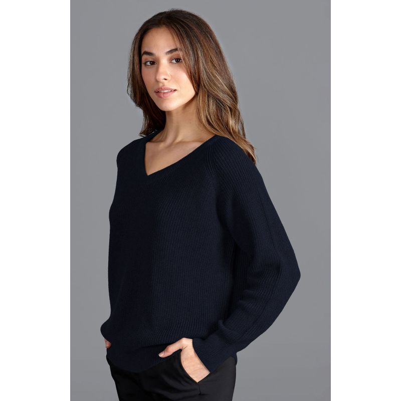 Womens Cotton Tori Ribbed V Neck Jumper - Navy image