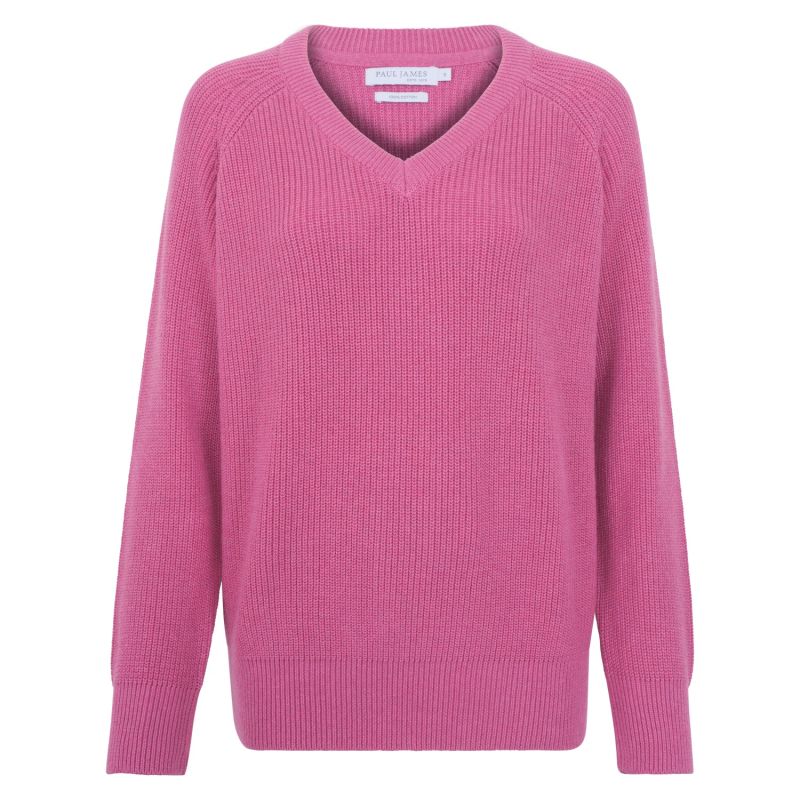 Womens Cotton Tori Ribbed V Neck Jumper - Starlet Pink image