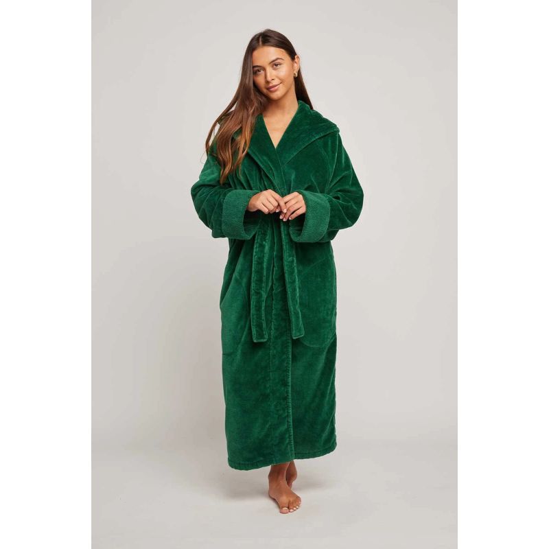 Womens Organic Cotton Hooded Robe In Emerald image