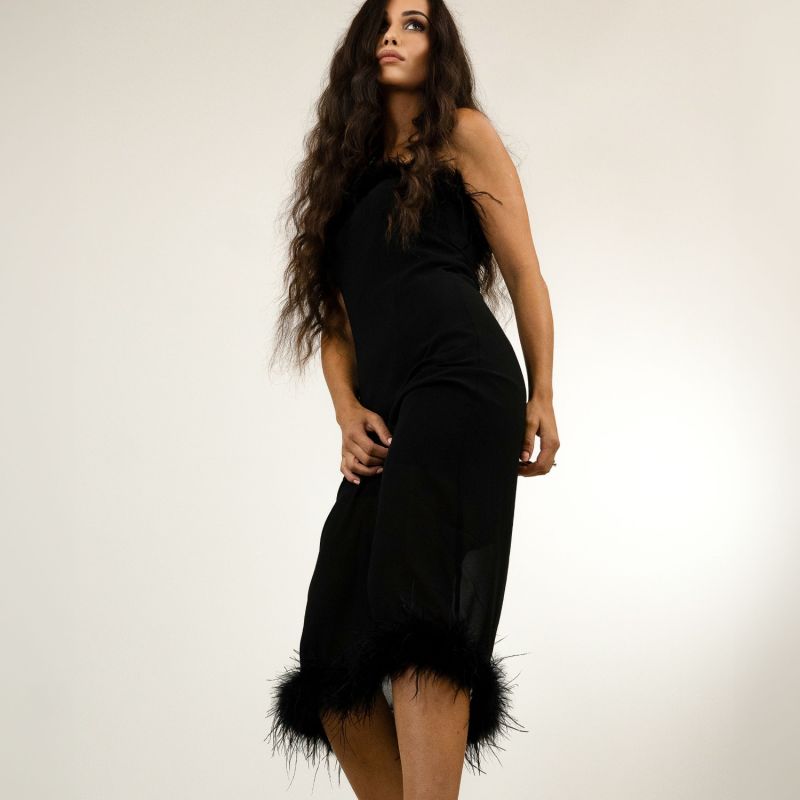 Womens Ostrich Feather Trimmed Dress image