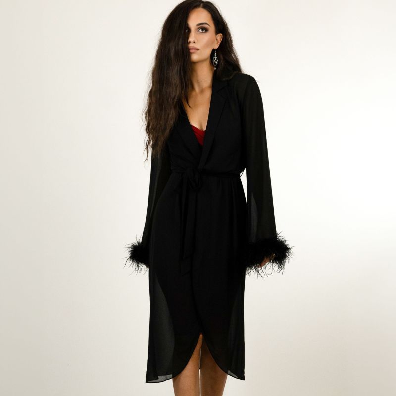 Womens Ostrich Feather Trimmed Wrap Dress image