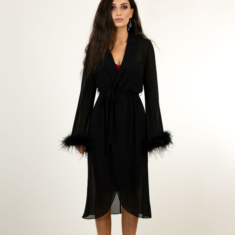 Womens Ostrich Feather Trimmed Wrap Dress image