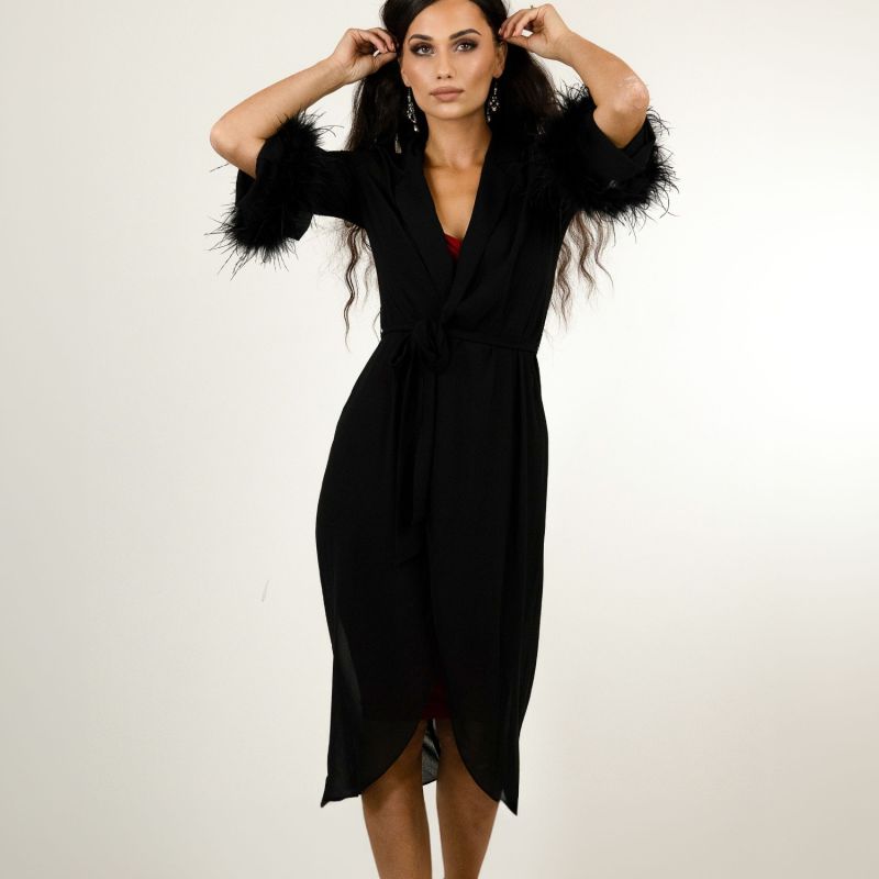 Womens Ostrich Feather Trimmed Wrap Dress image