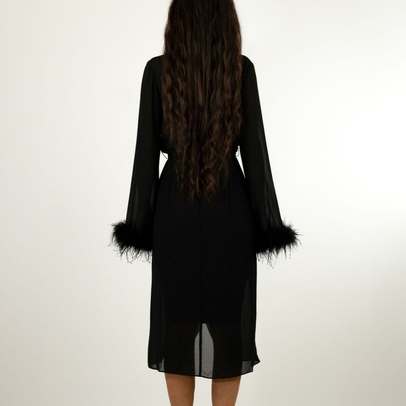 Womens Ostrich Feather Trimmed Wrap Dress image