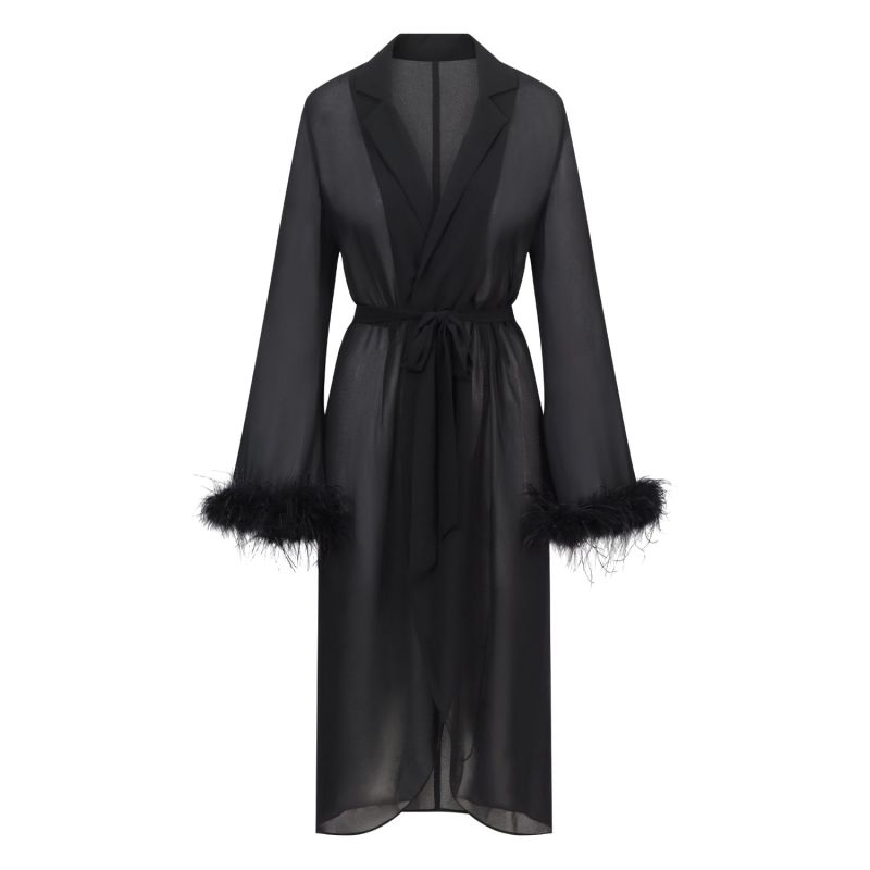 Womens Ostrich Feather Trimmed Wrap Dress image