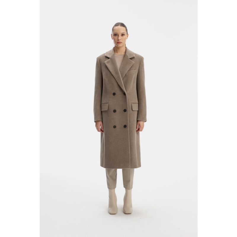 Double Breasted Collarless Handmade Wool Coat With Scarf main image 1