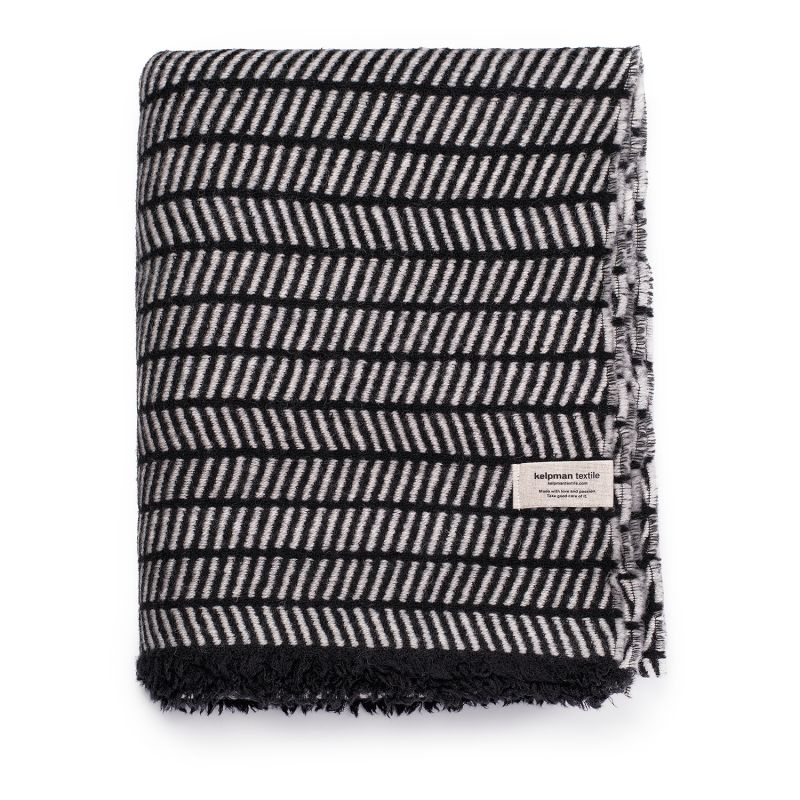 Wool Throw Blanket Zig Zag Black White kelpman textile Wolf