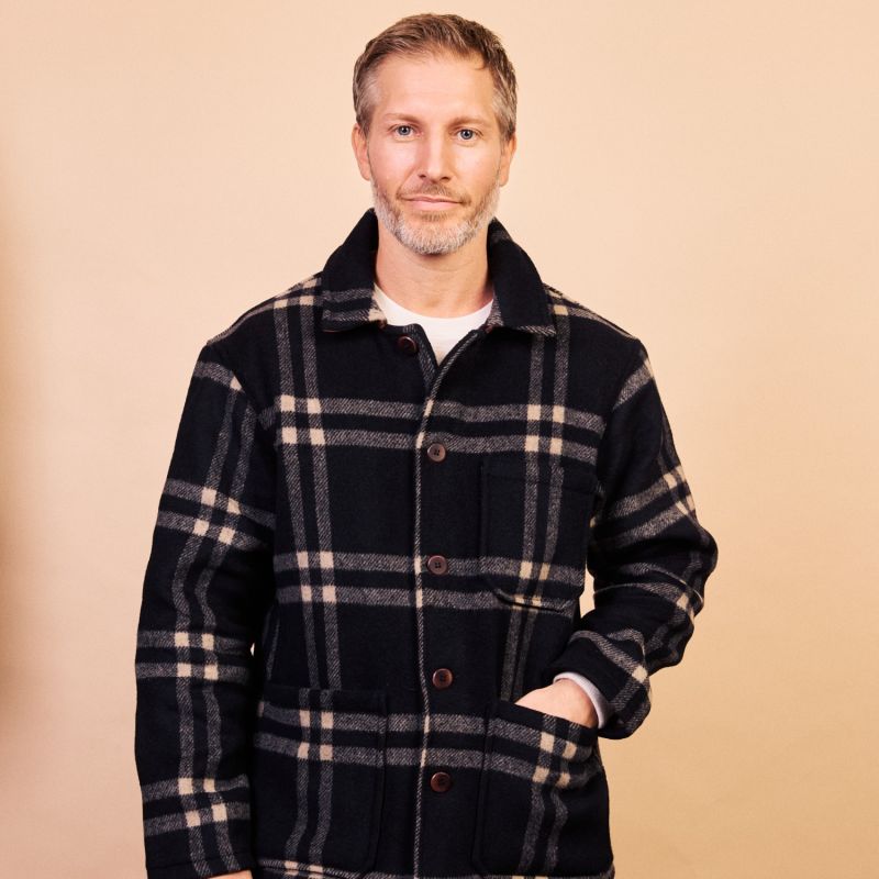 Wool Workwear Jacket - Navy Check | Burrows & Hare | Wolf Wool Workwear Jacket - Navy Check | Burrows & Hare | Wolf