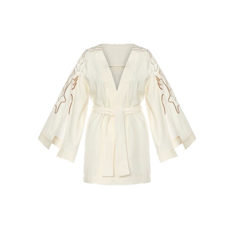 Woven, Embroidered, Stone Sparkling, Ecru White Cape Kimono image