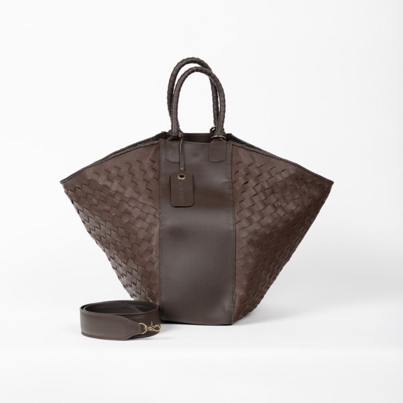 Woven Leather All Day Tote Bag Brown image