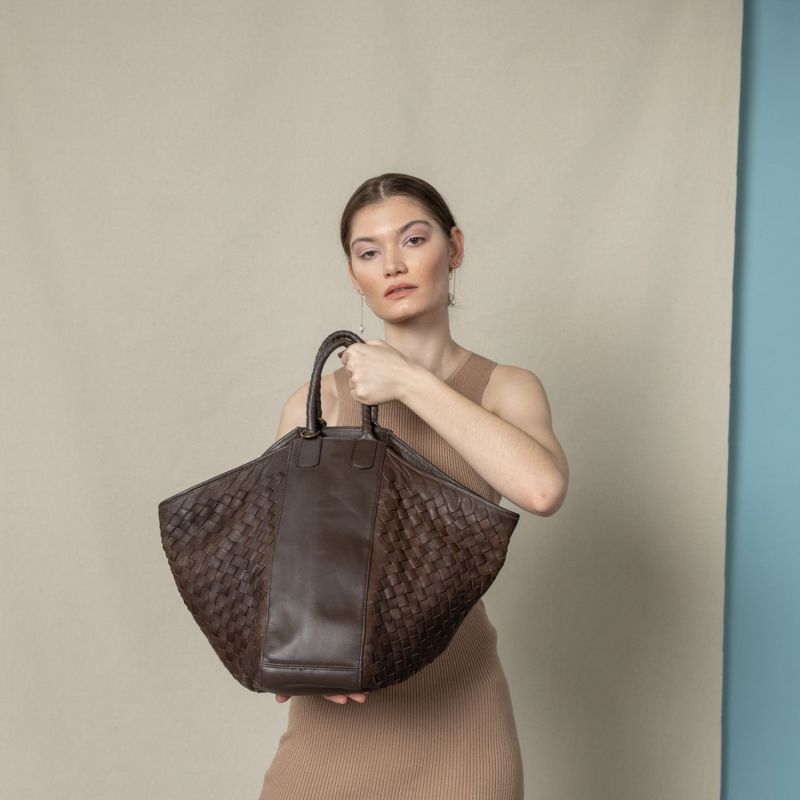 Woven Leather All Day Tote Bag Brown image