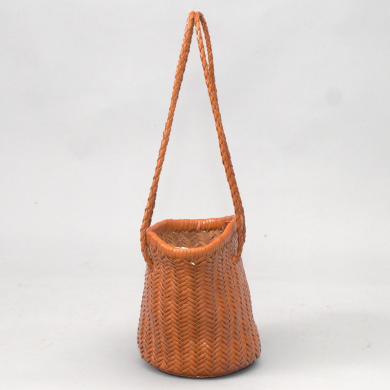 Woven Leather Beach Bucket Bag - Tan image