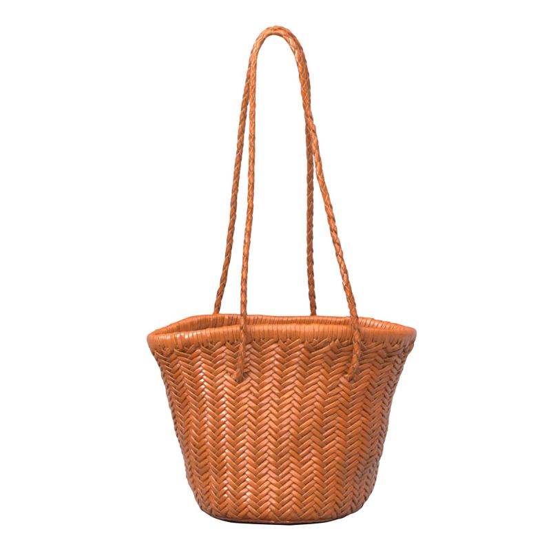 Woven Leather Beach Bucket Bag - Tan image