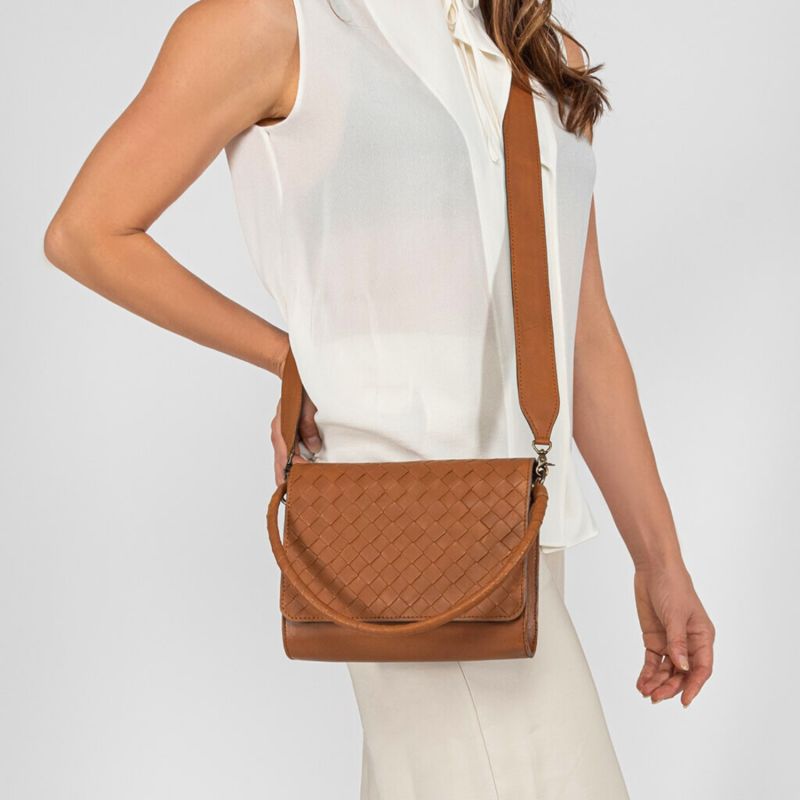 Woven Leather Crossbody Bag Cognac Deux Mains Wolf & Badger