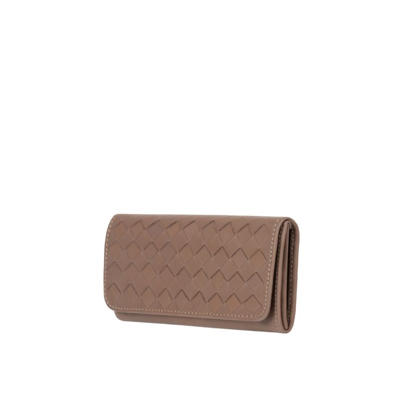 Woven Leather Trifold Wallet Taupe image