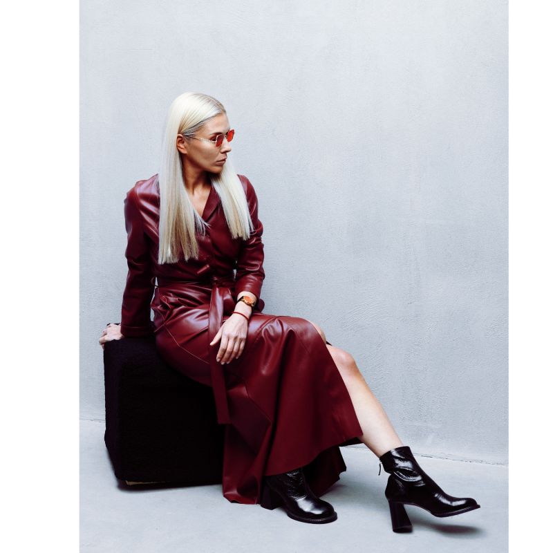 Burgundy Long Button-Up Eco-Leather Trench image