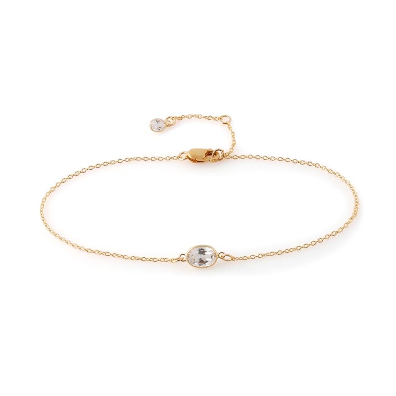 Single Stone Bezel Set White Topaz Bracelet In 14 Karat Yellow Gold image