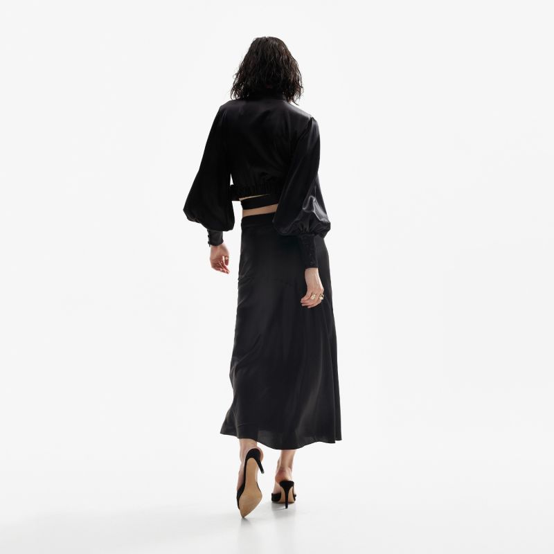 Side-Slit Midi Skirt In Black image