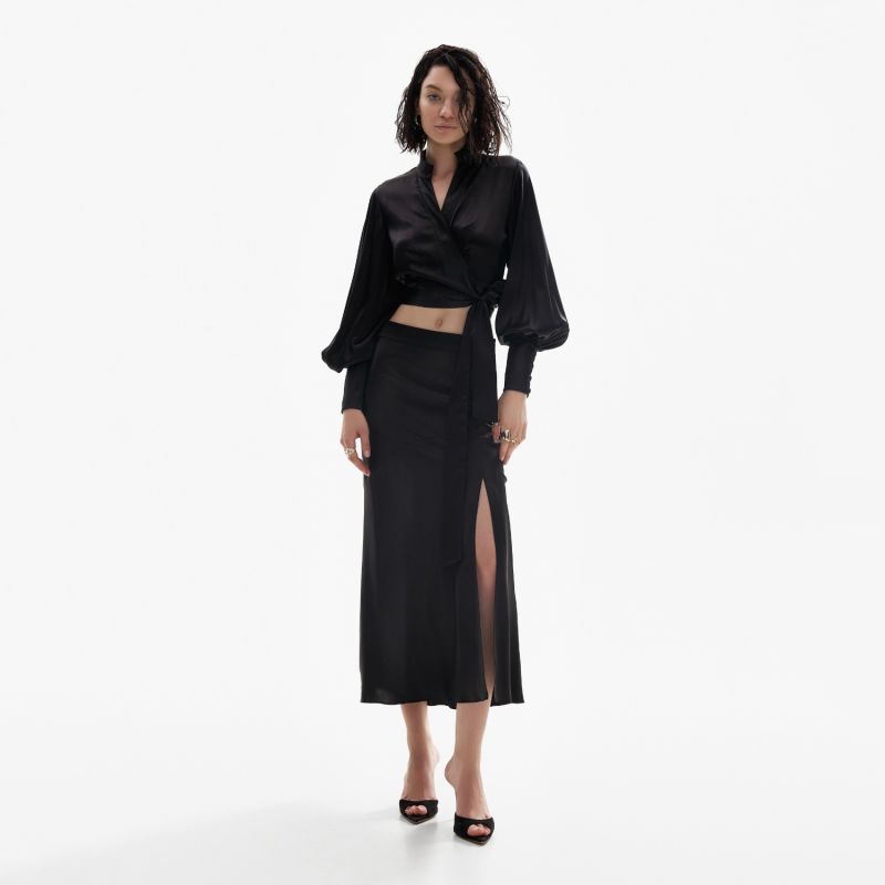 Side-Slit Midi Skirt In Black image