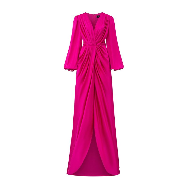 Fuschia Wrapped Dress With Waist Draped Detail | I.H.F Atelier | Wolf ...