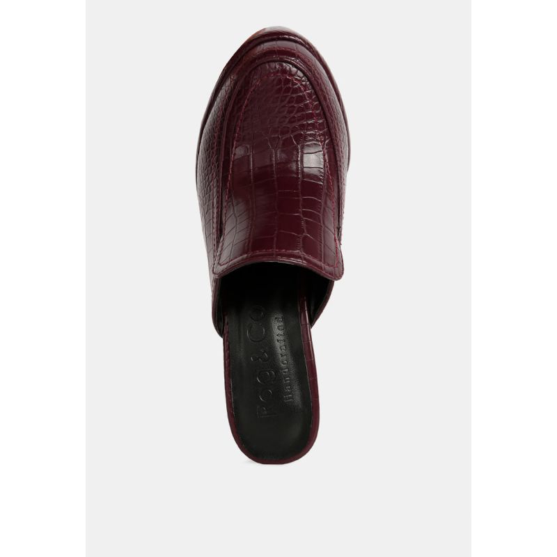 Bauhaus Burgundy Croc Pattern Heeled Platform Mules image