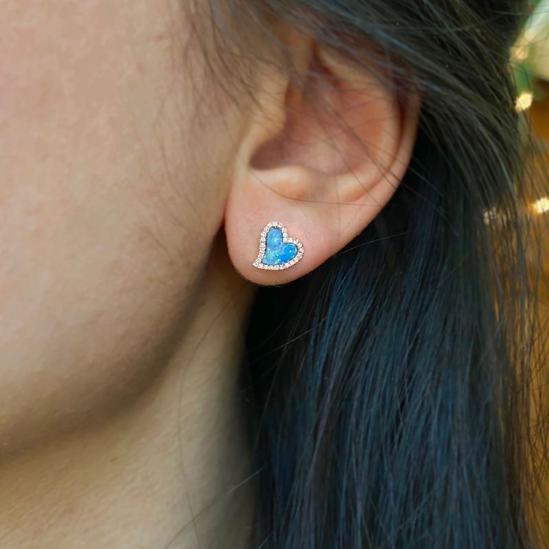 Amore Opal Heart Studs Earrings With Diamonds image