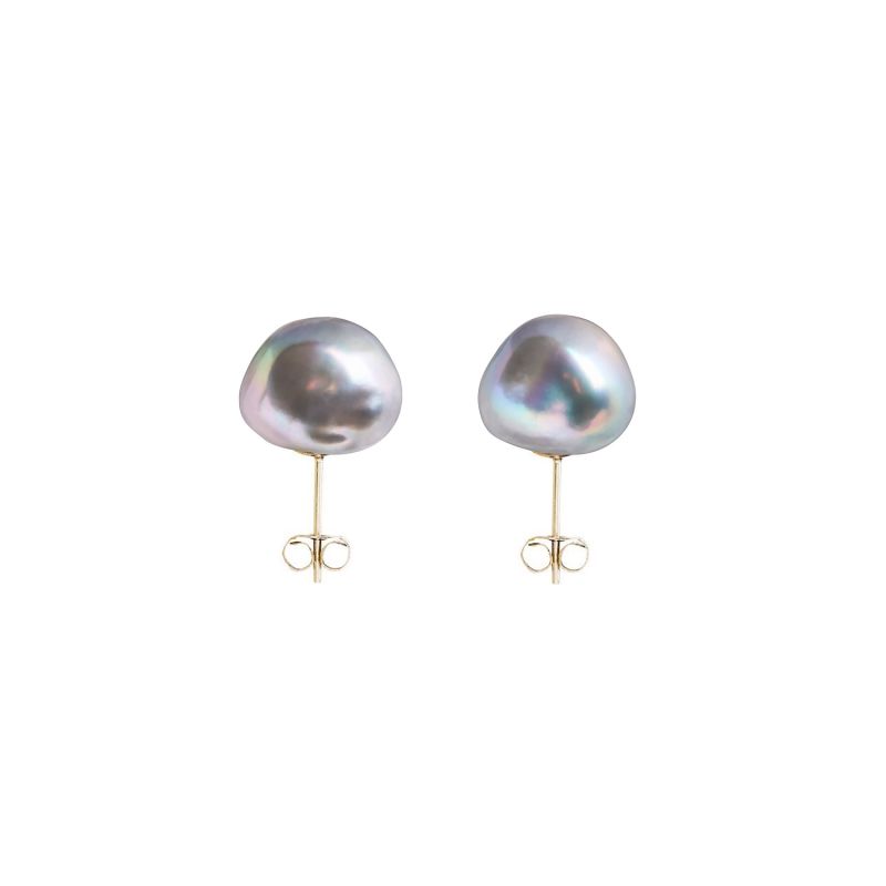 Grey Baroque Pearl Stud Earrings 9Ct Gold image