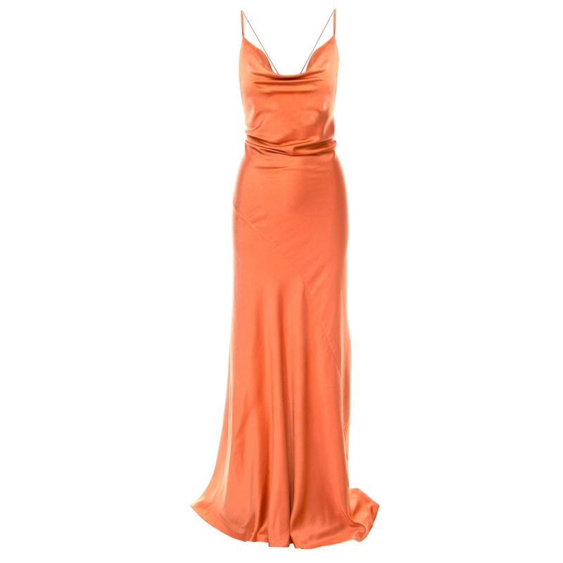 Tulum Cowl Neck Satin Maxi Dress in Coral | ROSERRY | Wolf & Badger