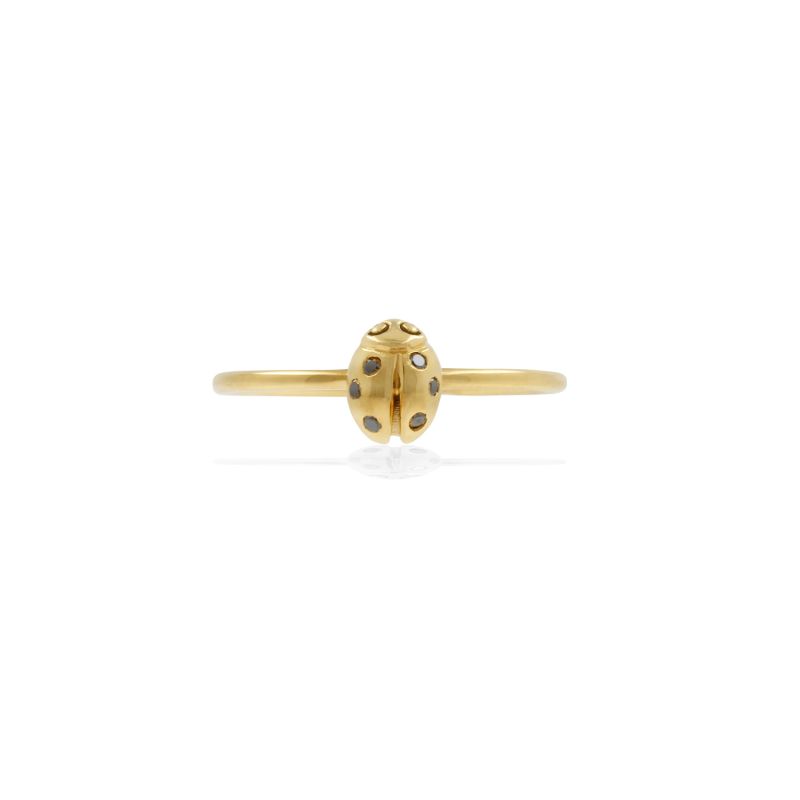 Ladybird Black Diamond Ring -Gold - Wings Closed image