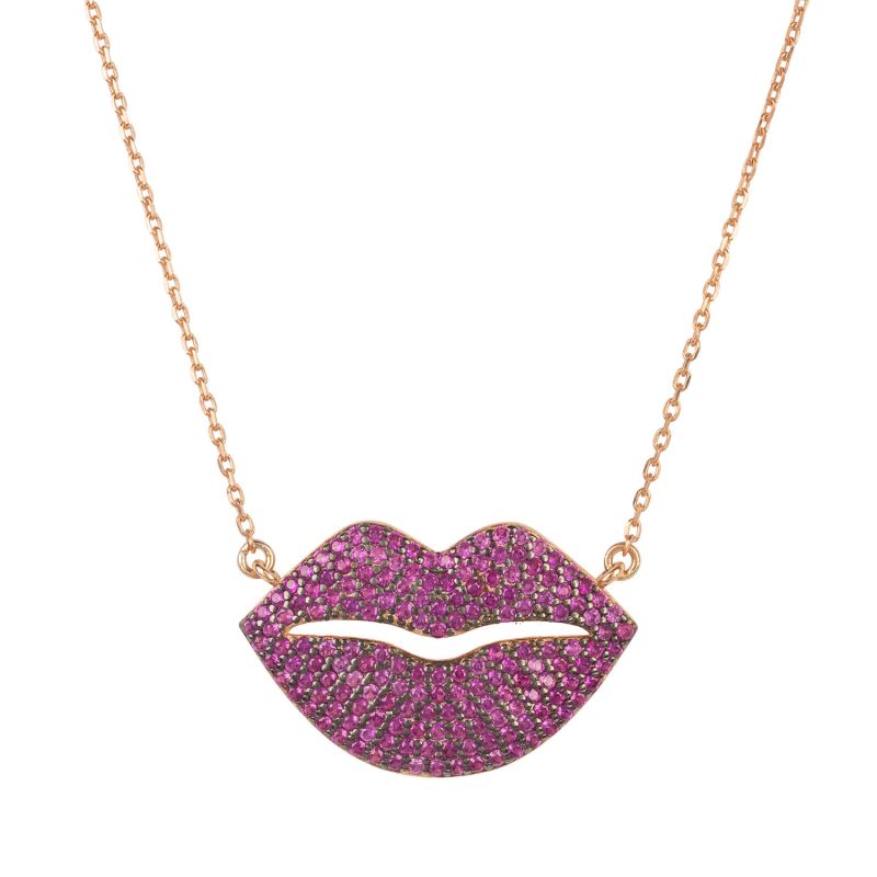 Kiss Me Lips Pendant Necklace Rose Gold image