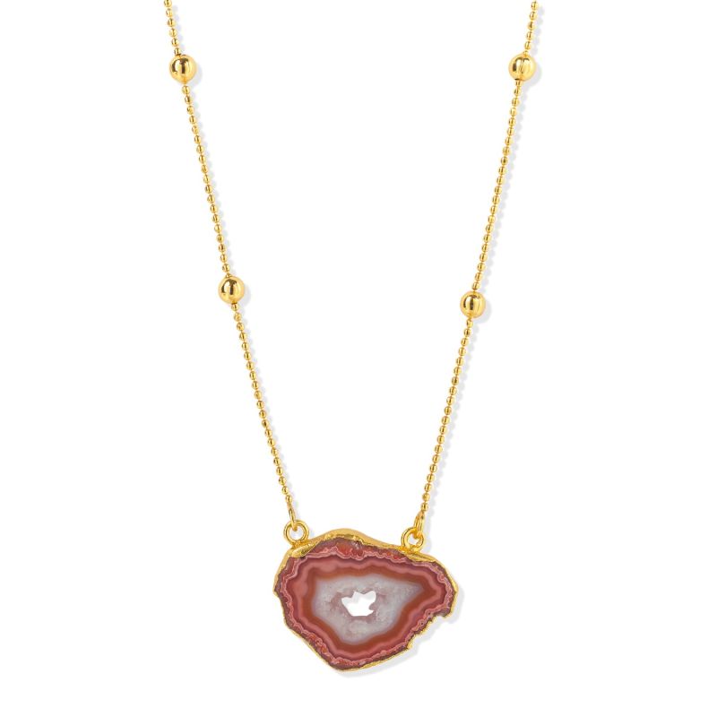 Gold Vermeil Caramel Agate Crystal Gemstone Necklace image