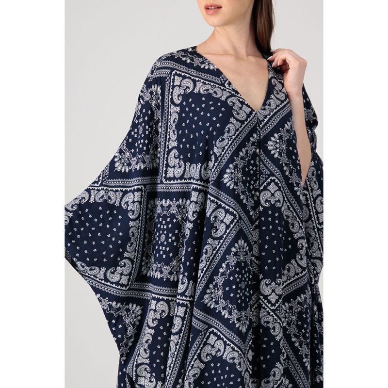 Mariposa Cut Kaftan With Center Fold In Navy Printed Paisley Rayon image