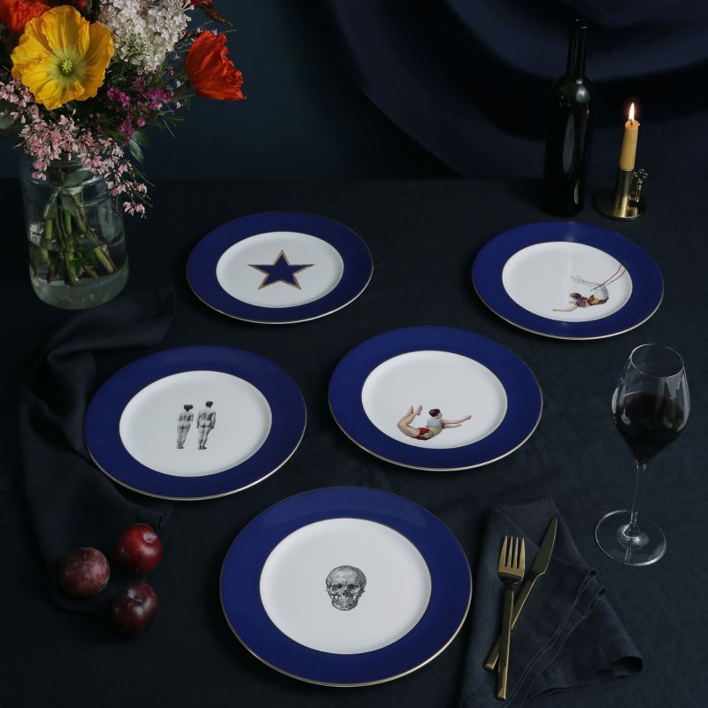 Cobalt Blue Skull Set Of Four Dinner Plates image