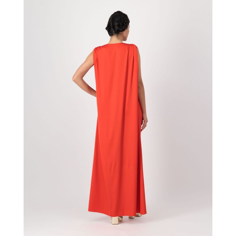 Sleeveless Dress With Layered Fold In Red image