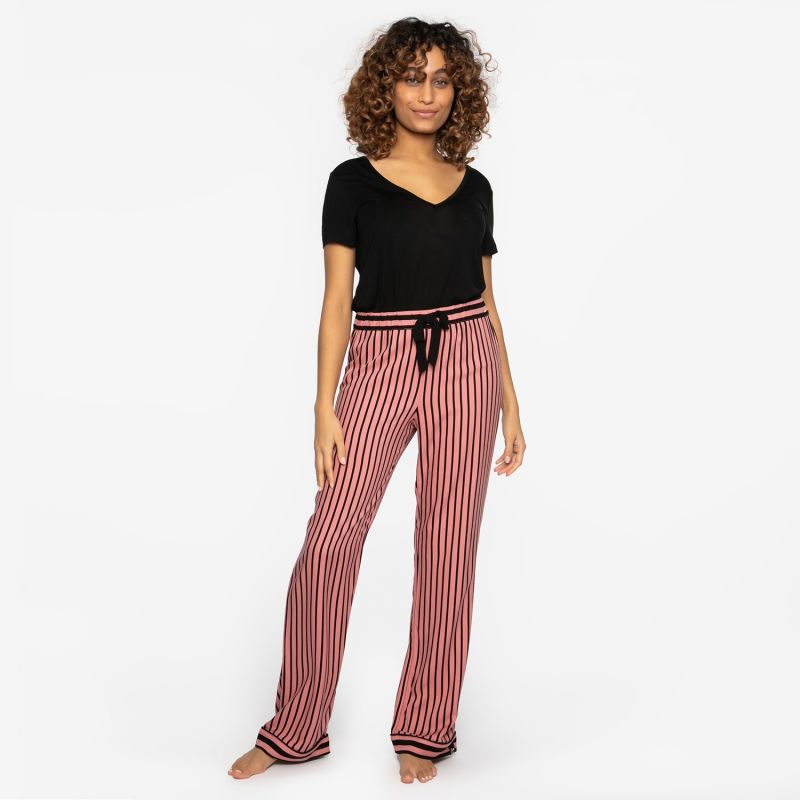 Boyfriend Fit Stripe Trousers In Terracotta & Black image