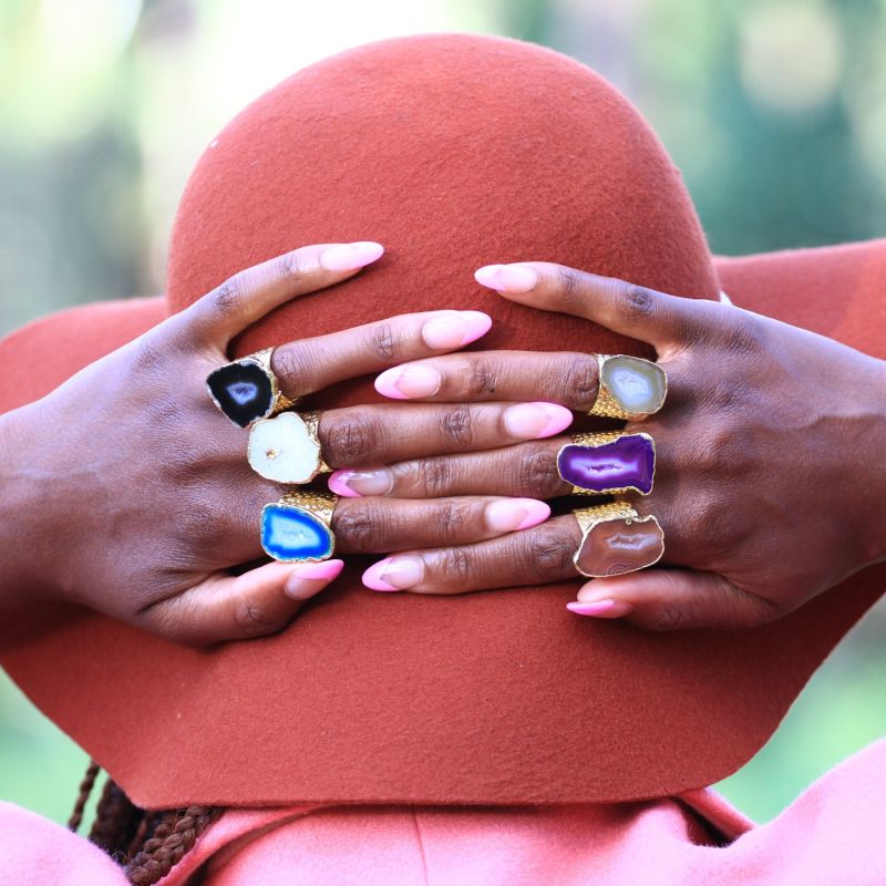 Ocean Blue Mega Gemstone Gold Statement Ring image