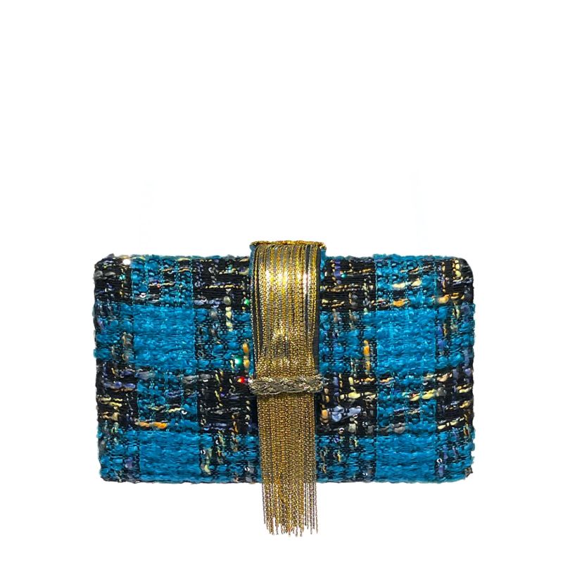 Blue Tweed Fringe Clutch image